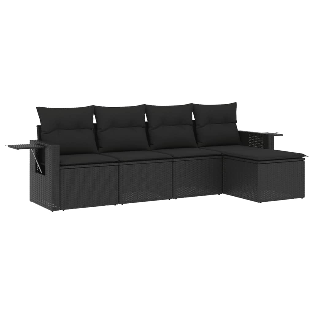 vidaXL 5-delige Loungeset met kussens poly rattan zwart