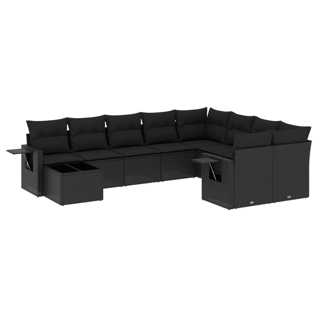 vidaXL 10-piece Lounge Set with Cushions Poly Rattan Black