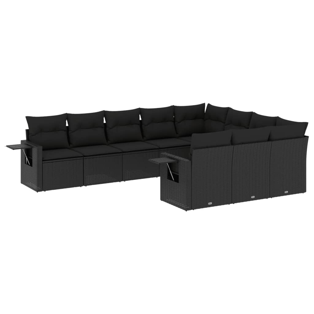 vidaXL Ensemble de salon 10 personnes avec coussins en poly rotin noir