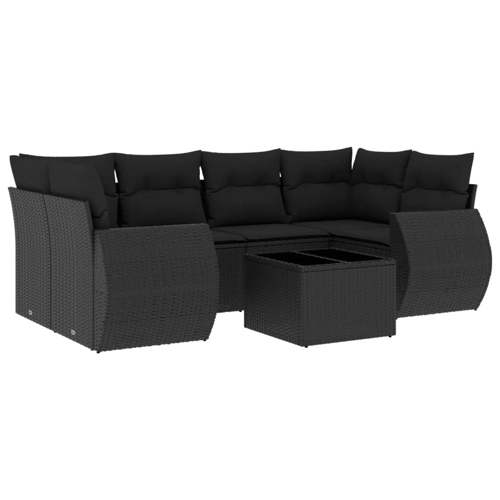 vidaXL 7-delige Loungeset met kussens poly rattan zwart