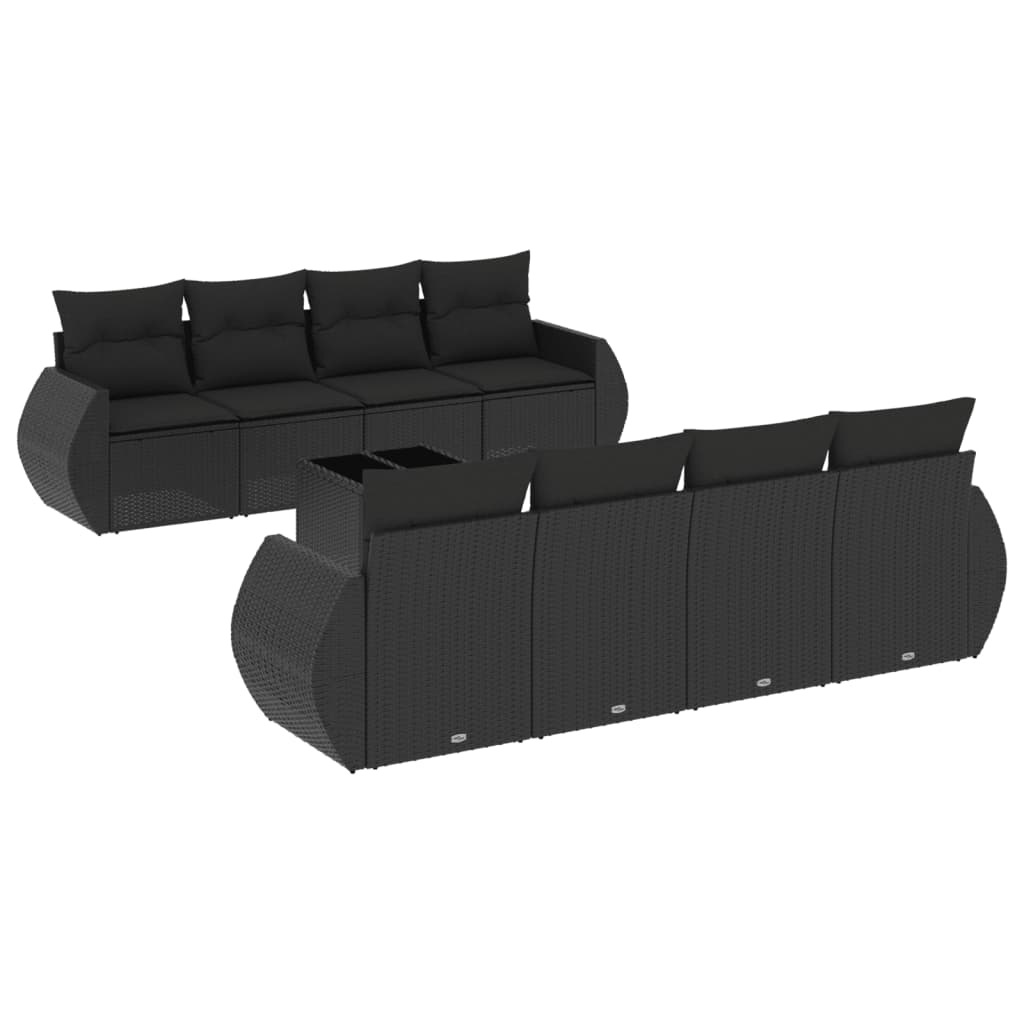 vidaXL 9-delige Loungeset met kussens poly rattan zwart