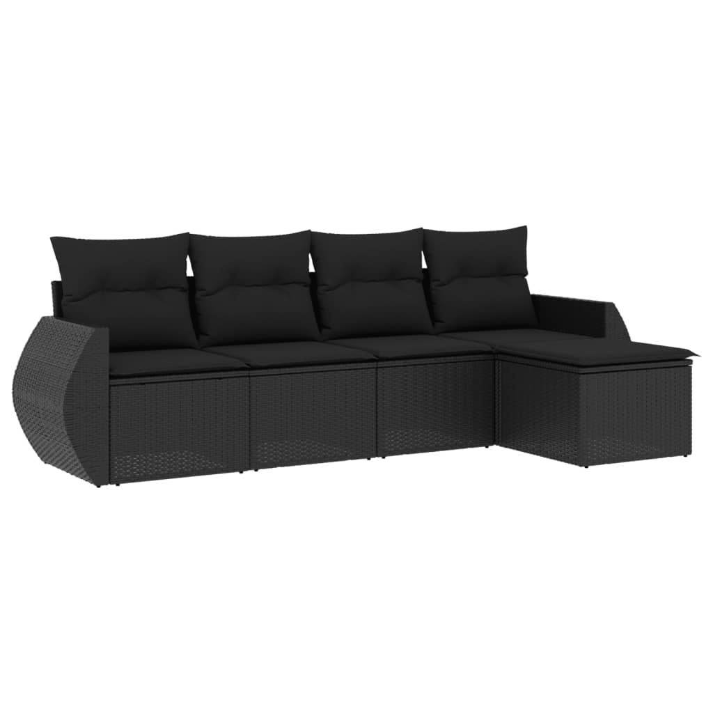 vidaXL 5-delige Loungeset met kussens poly rattan zwart