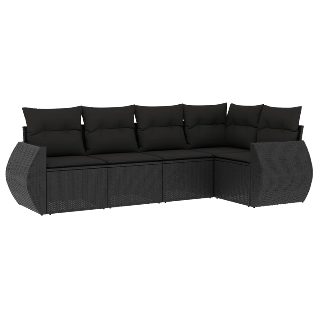 vidaXL 5-delige Loungeset met kussens poly rattan zwart