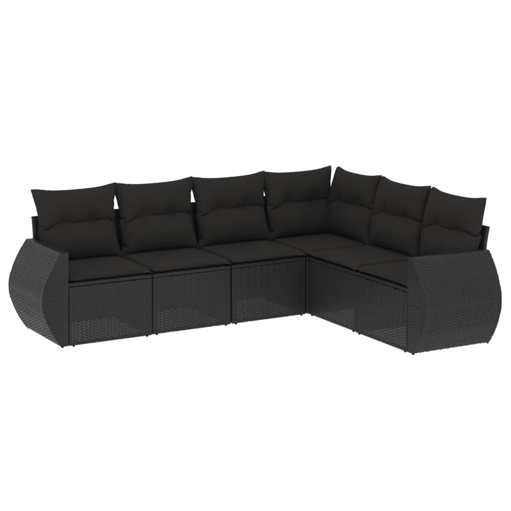vidaXL 6-delige Loungeset met kussens poly rattan zwart