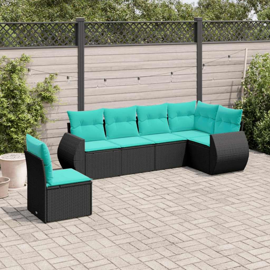 vidaXL 6-delige tuinbankset met kussens van zwart polyrotan