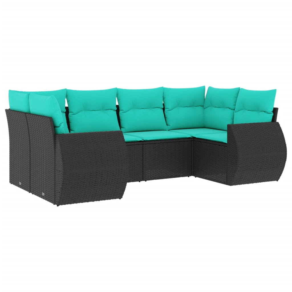 vidaXL 6-Piece Garden Sofa Set with Cushions Black Poly Rattan