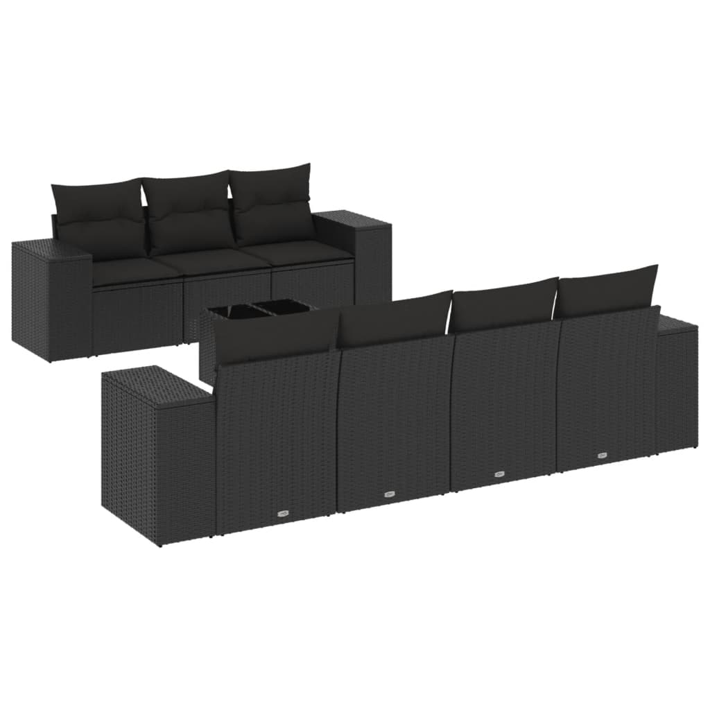 vidaXL 8-delige Loungeset met kussens poly rattan zwart