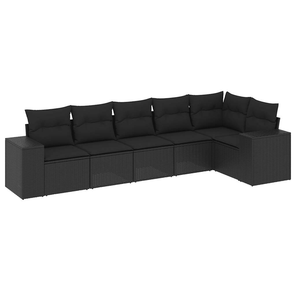vidaXL 6-delige Loungeset met kussens poly rattan zwart