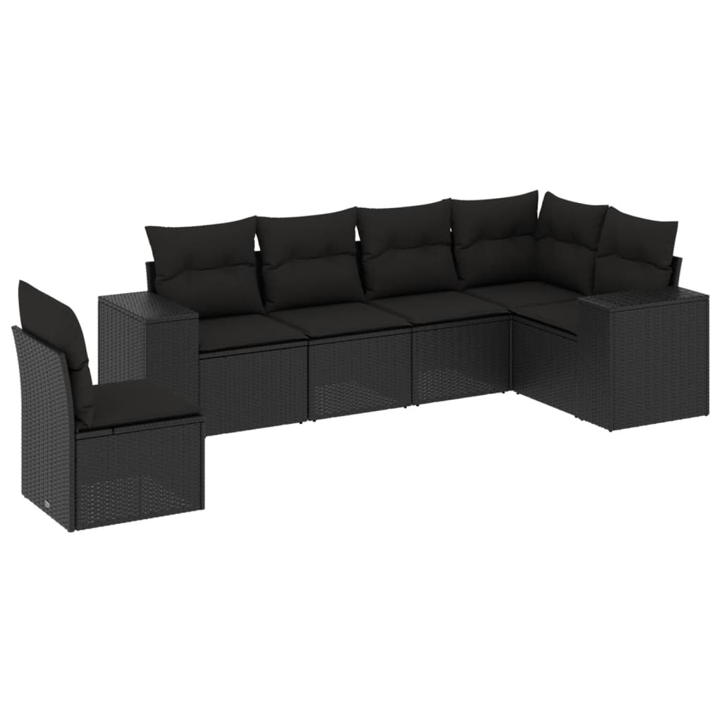 vidaXL 6-delige Loungeset met kussens poly rattan zwart
