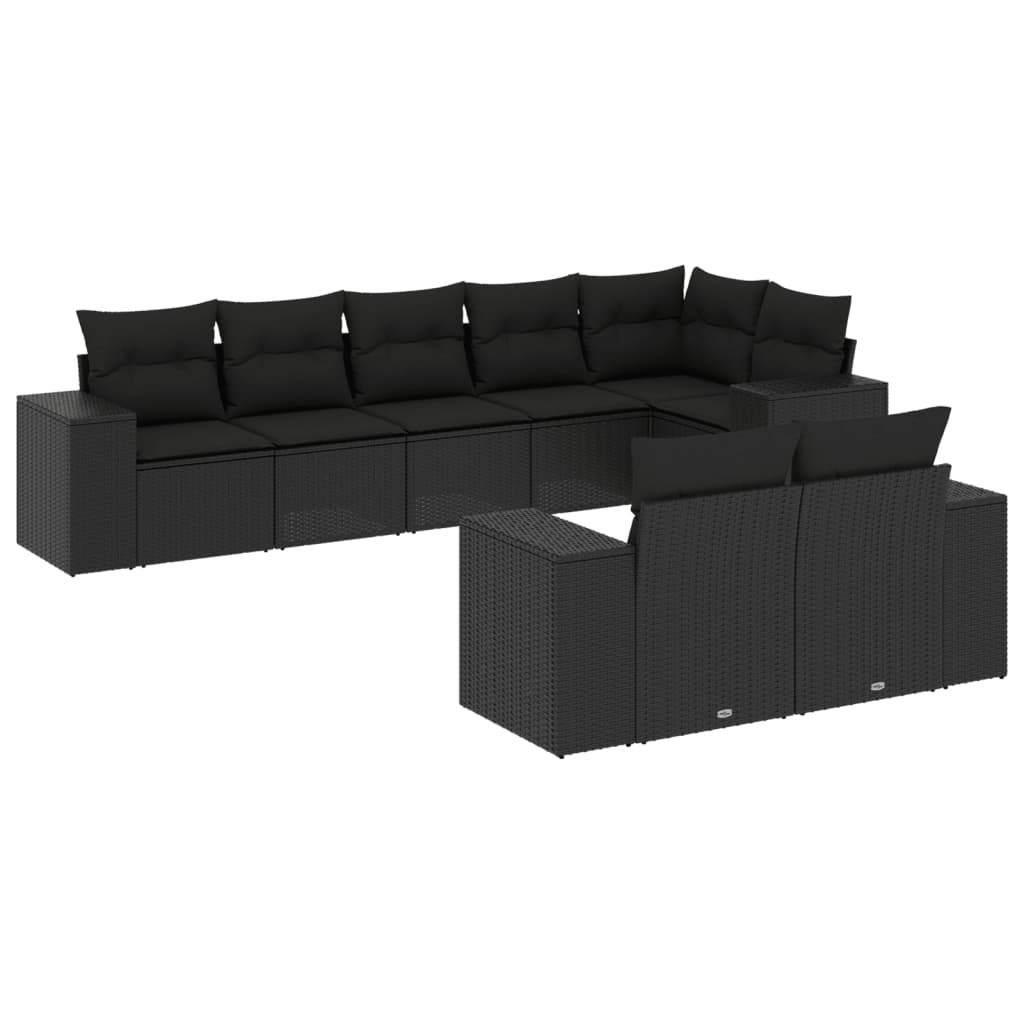 vidaXL 8-delige Loungeset met kussens poly rattan zwart