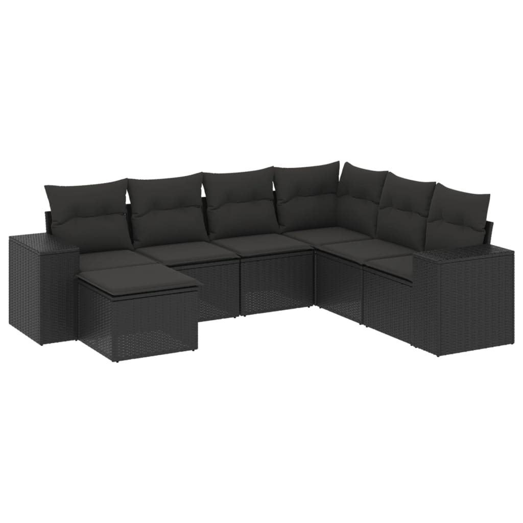 vidaXL 7-delige Loungeset met kussens poly rattan zwart