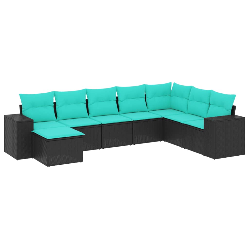 vidaXL 8-delige tuinbankset met kussens, zwart polyrotan