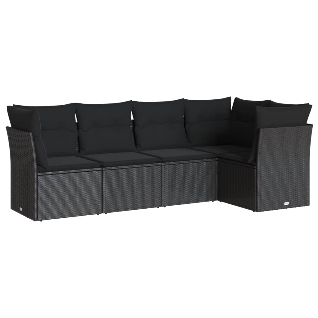 vidaXL 5-delige Loungeset met kussens poly rattan zwart