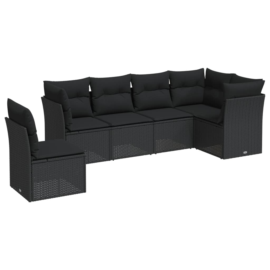 vidaXL 6-delige Loungeset met kussens poly rattan zwart