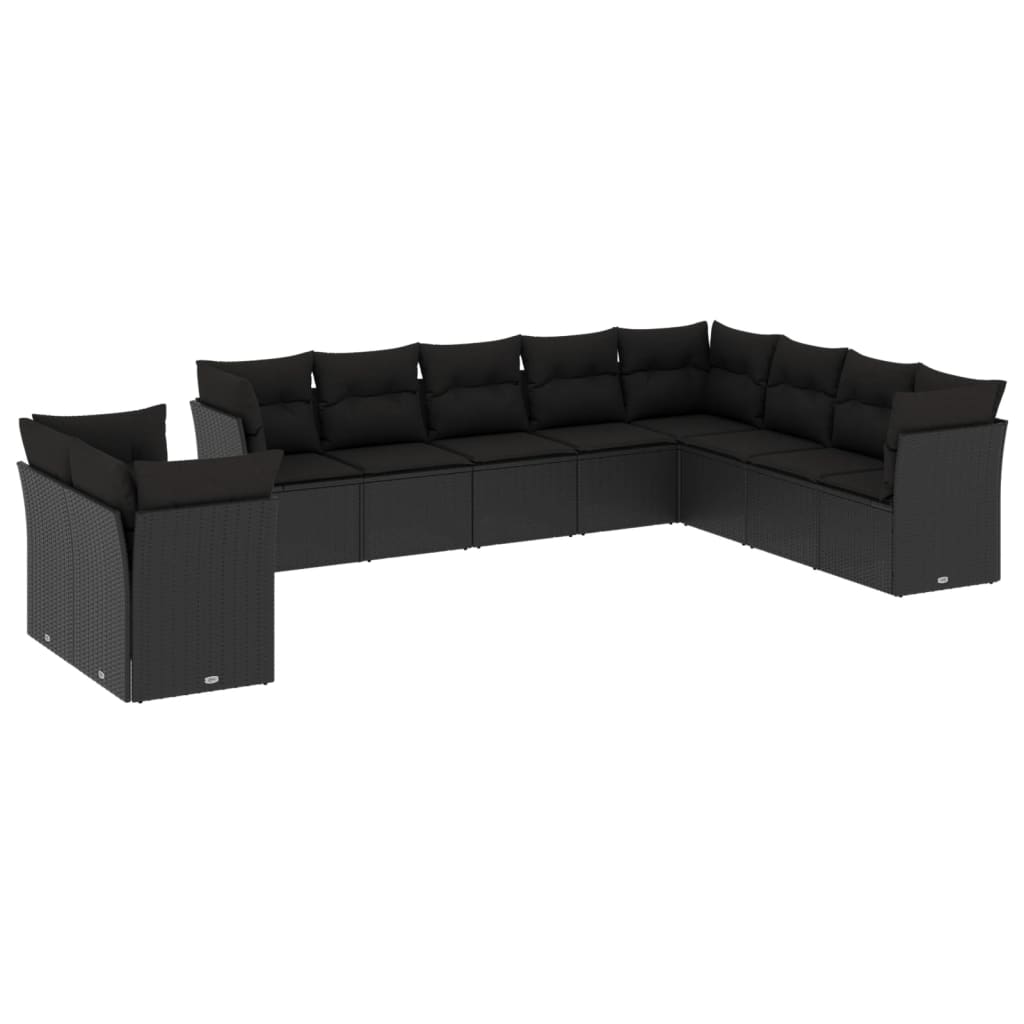 vidaXL 10-delige Loungeset met kussens poly rattan zwart