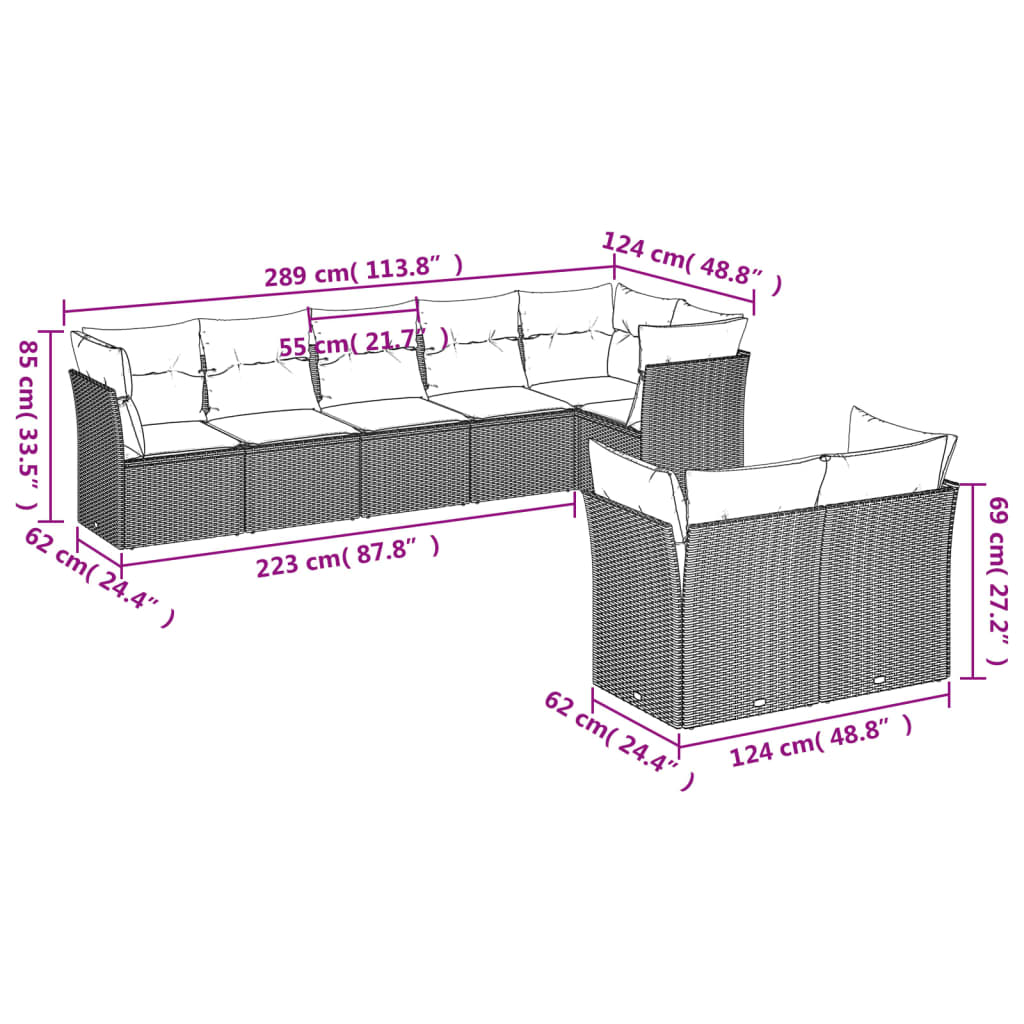 vidaXL 8-delige Loungeset met kussens poly rattan zwart