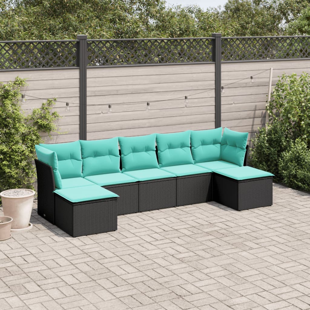 vidaXL ensemble de 7 banques de jardin avec coussins en polyrotan noir