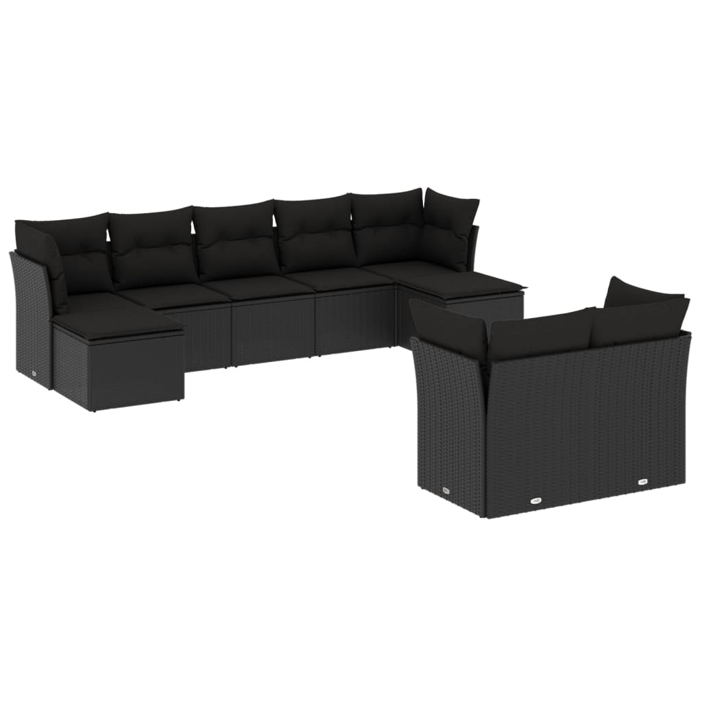 vidaXL 9-delige Loungeset met kussens poly rattan zwart