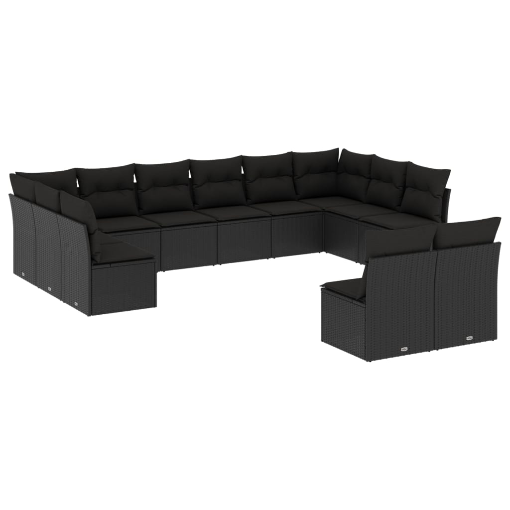 vidaXL 12-Piece Lounge Set with Cushions Poly Rattan Black