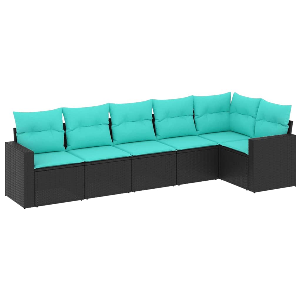 vidaXL 6-delige Loungeset met kussens poly rattan zwart