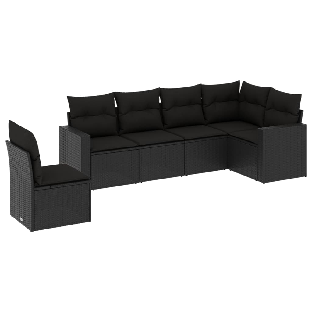 vidaXL 6-delige Loungeset met kussens poly rattan zwart