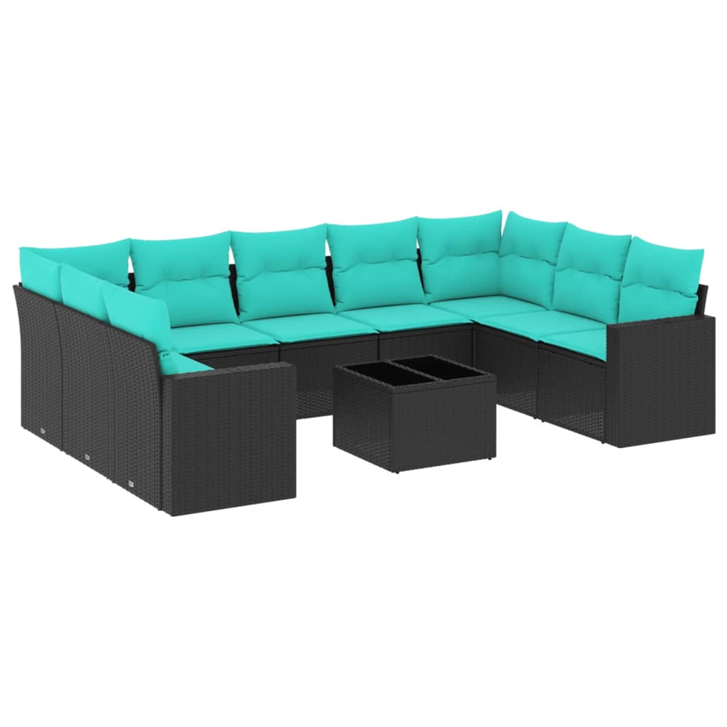 vidaXL Ensemble de salon 10 personnes avec coussins en poly rotin noir
