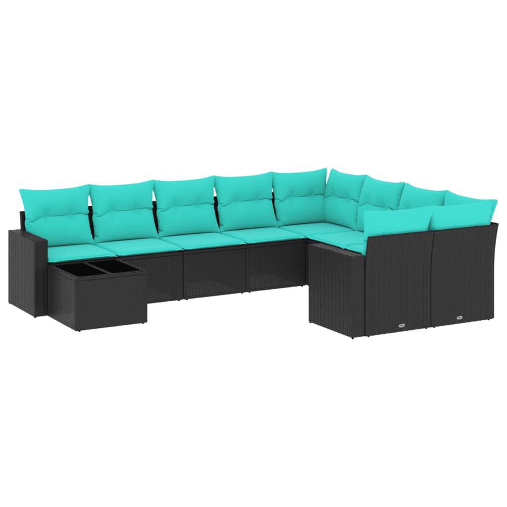 vidaXL Ensemble de salon 10 personnes avec coussins en poly rotin noir