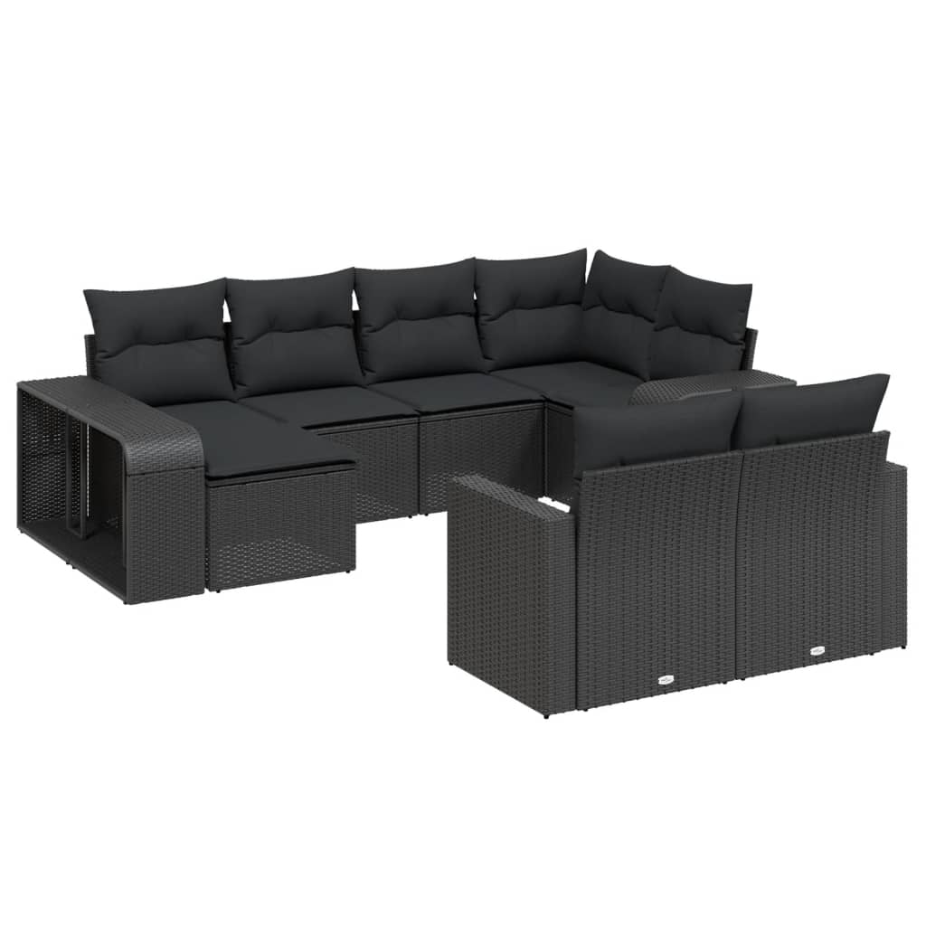 vidaXL Ensemble de salon 10 personnes avec coussins en poly rotin noir