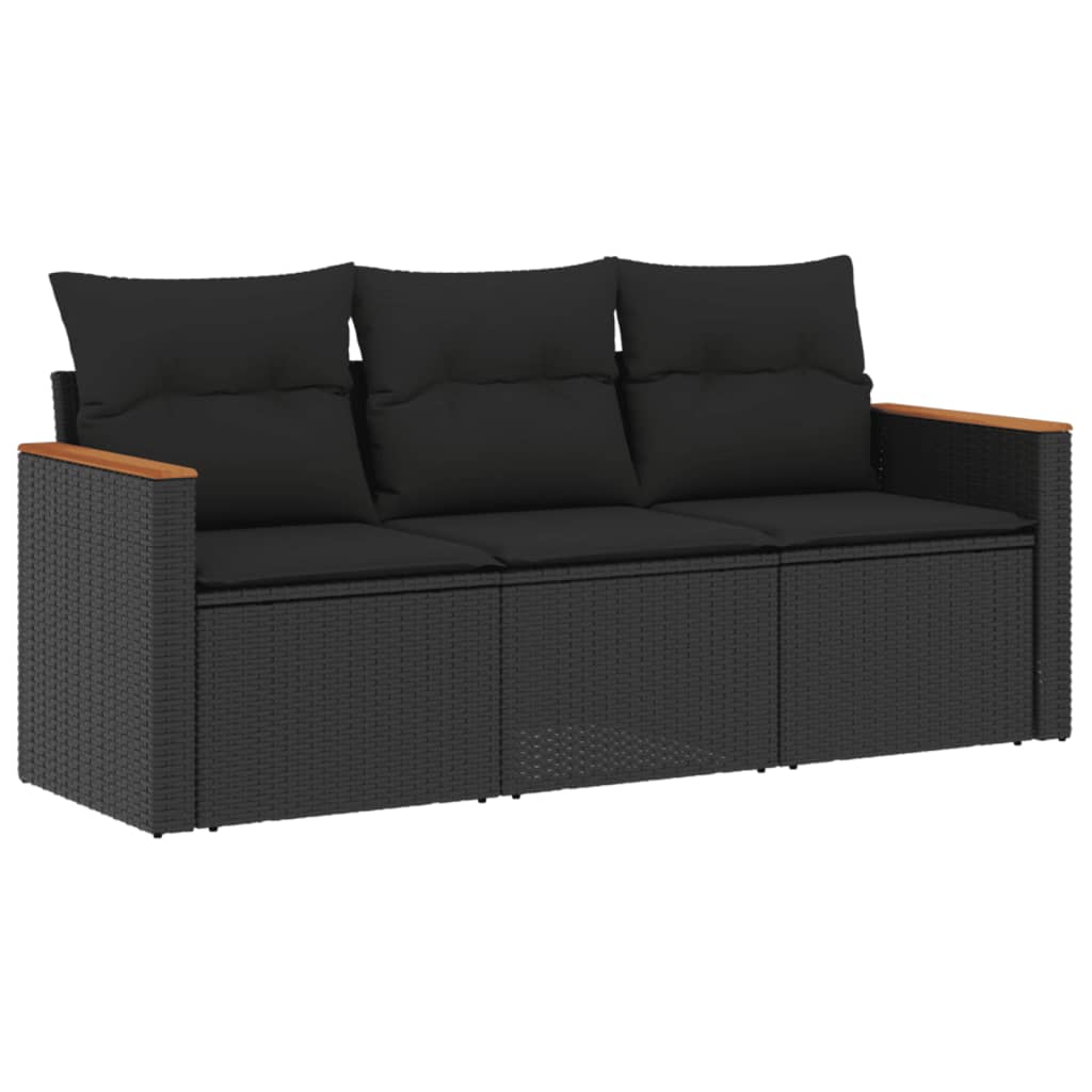 vidaXL 3-Piece Lounge Set with Cushions Poly Rattan Black
