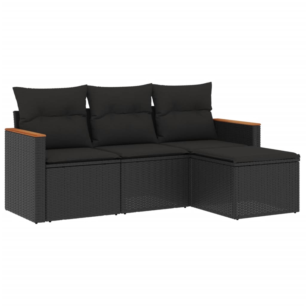 vidaXL 4-delige Loungeset met kussens poly rattan zwart