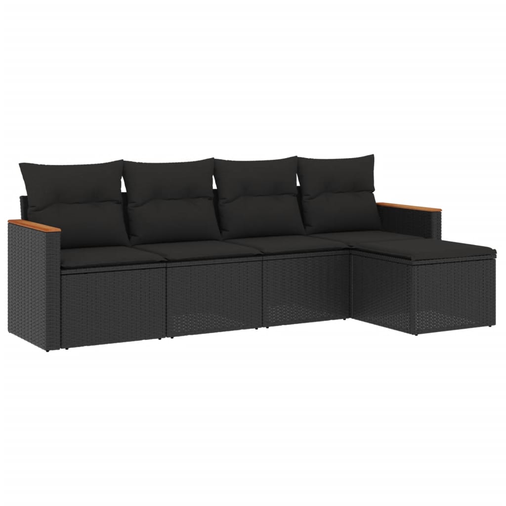 vidaXL 5-delige Loungeset met kussens poly rattan zwart