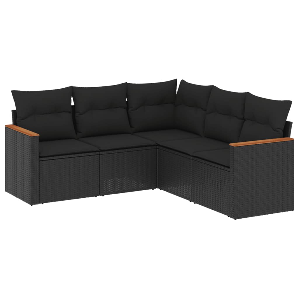 vidaXL 5-delige Loungeset met kussens poly rattan zwart