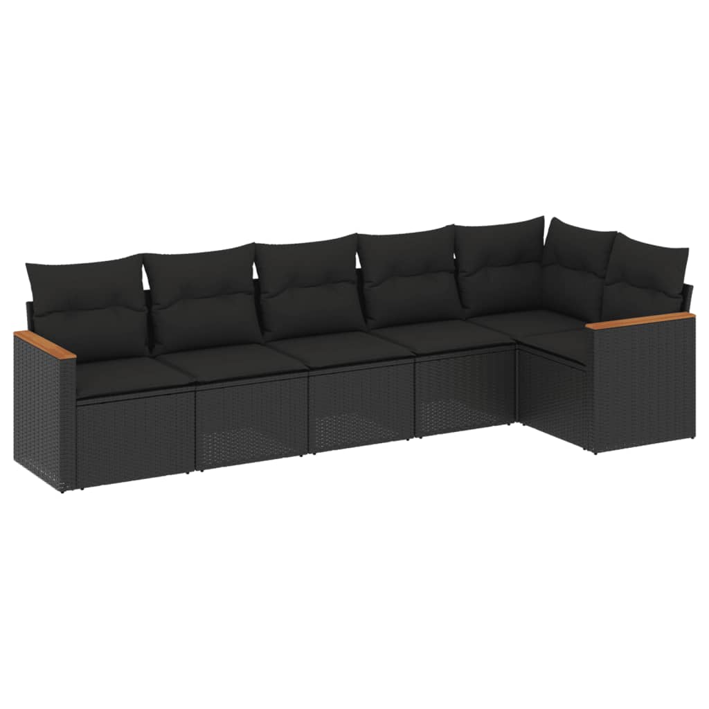 vidaXL 6-delige Loungeset met kussens poly rattan zwart