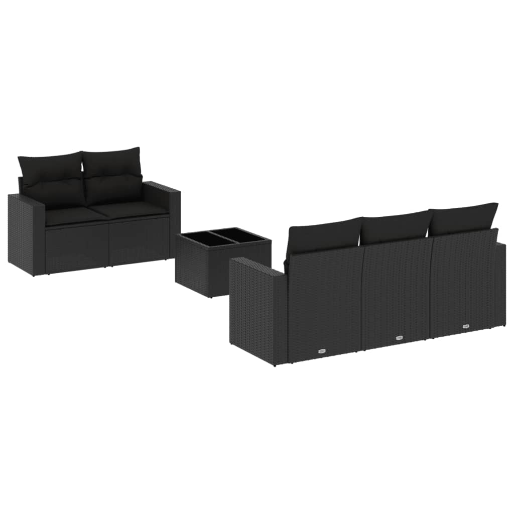vidaXL 6-delige Loungeset met kussens poly rattan zwart