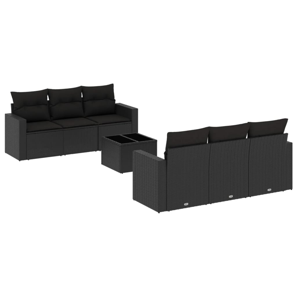 vidaXL 7-delige Loungeset met kussens poly rattan zwart