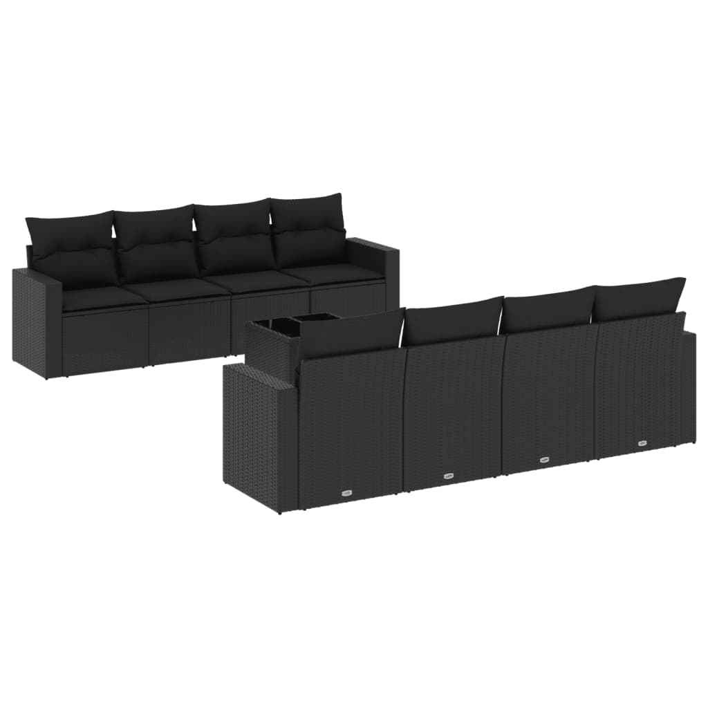 vidaXL 9-delige Loungeset met kussens poly rattan zwart