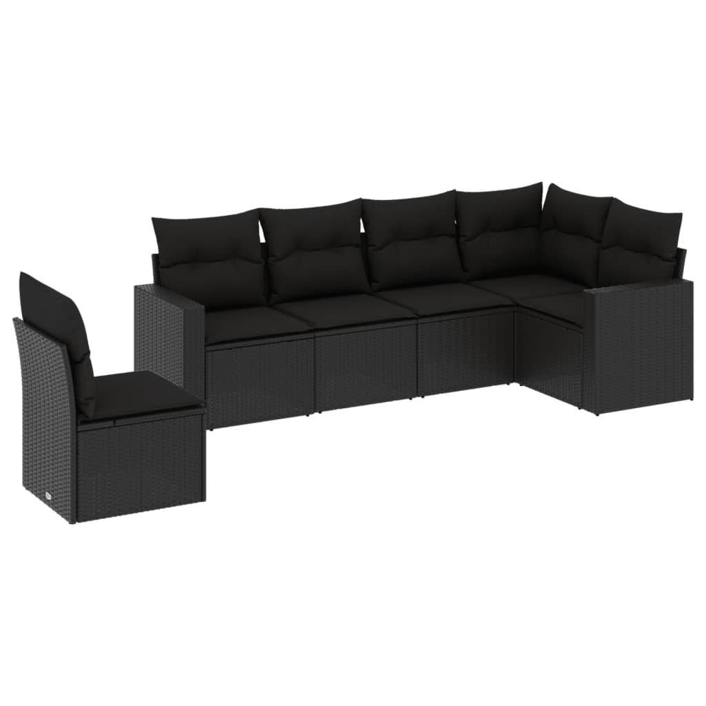 vidaXL 6-delige Loungeset met kussens poly rattan zwart