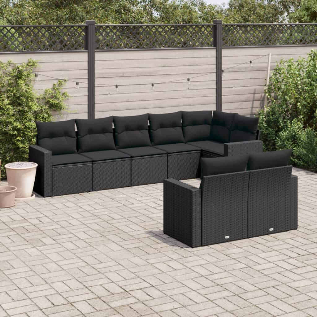 vidaXL 8-delige Loungeset met kussens poly rattan zwart