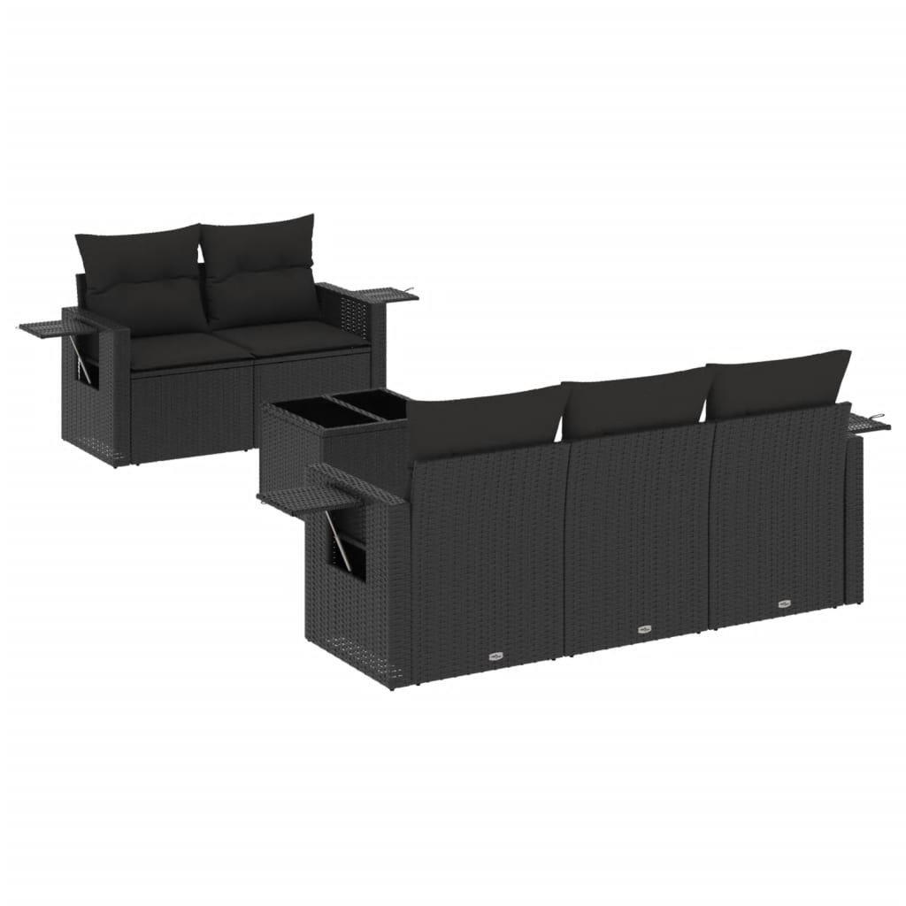 vidaXL Ensemble de salon 6 personnes avec coussins en poly rotin noir