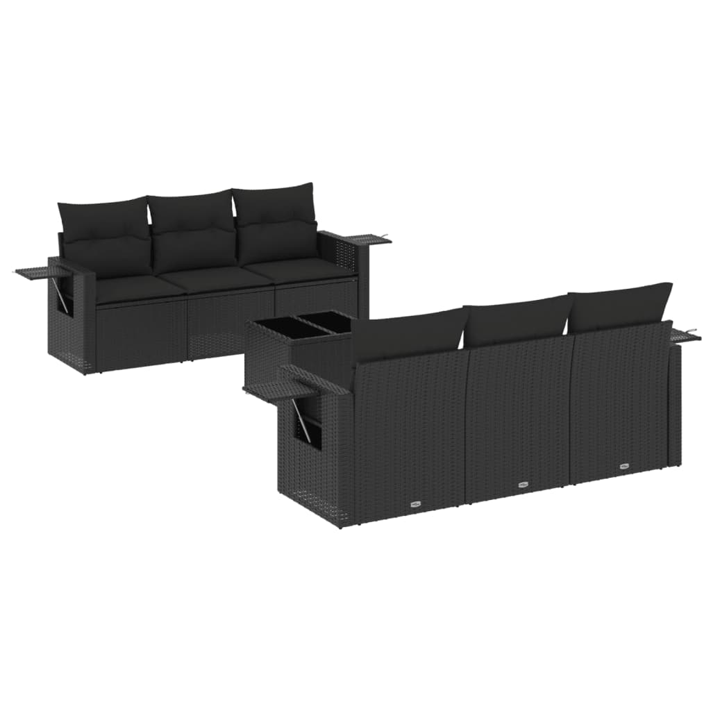 vidaXL 7-Piece Lounge Set with Cushions Poly Rattan Black