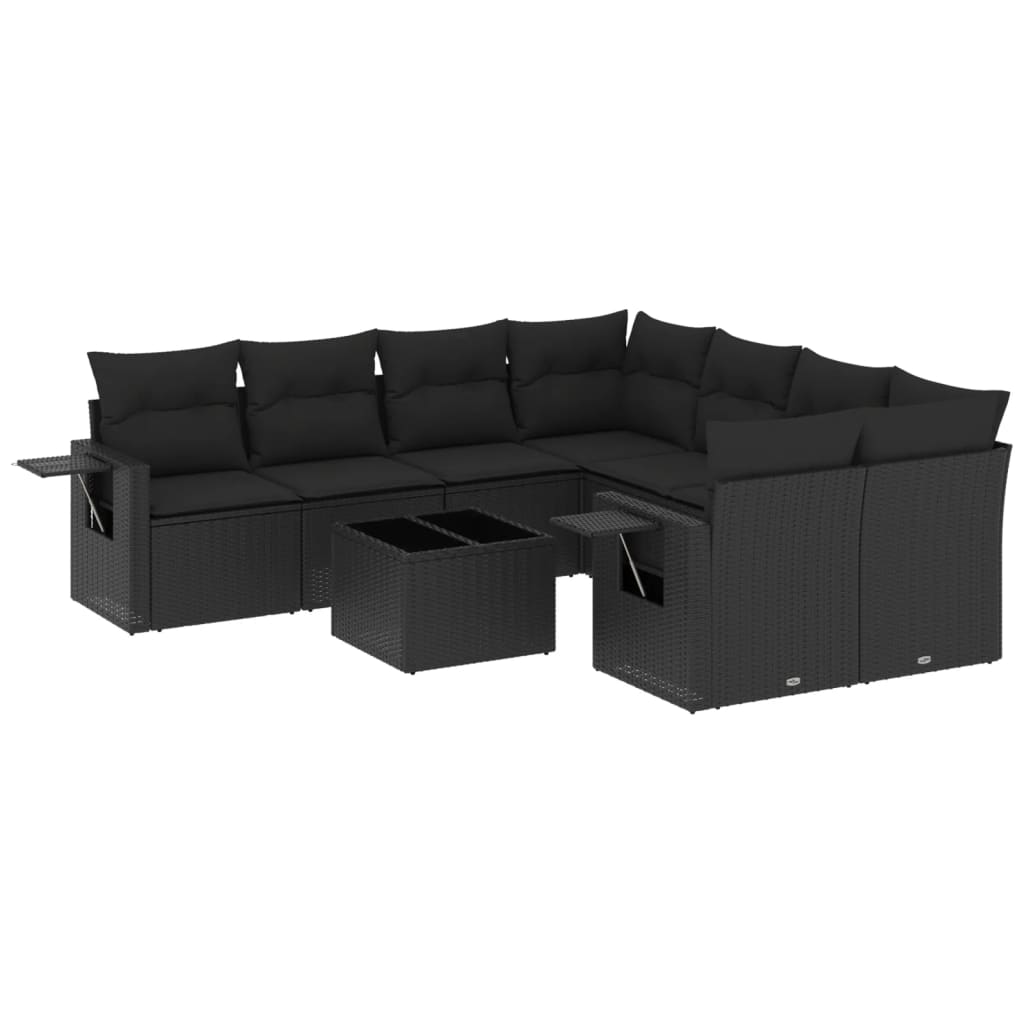 vidaXL Ensemble de salon 9 pièces avec coussins en poly rotin noir