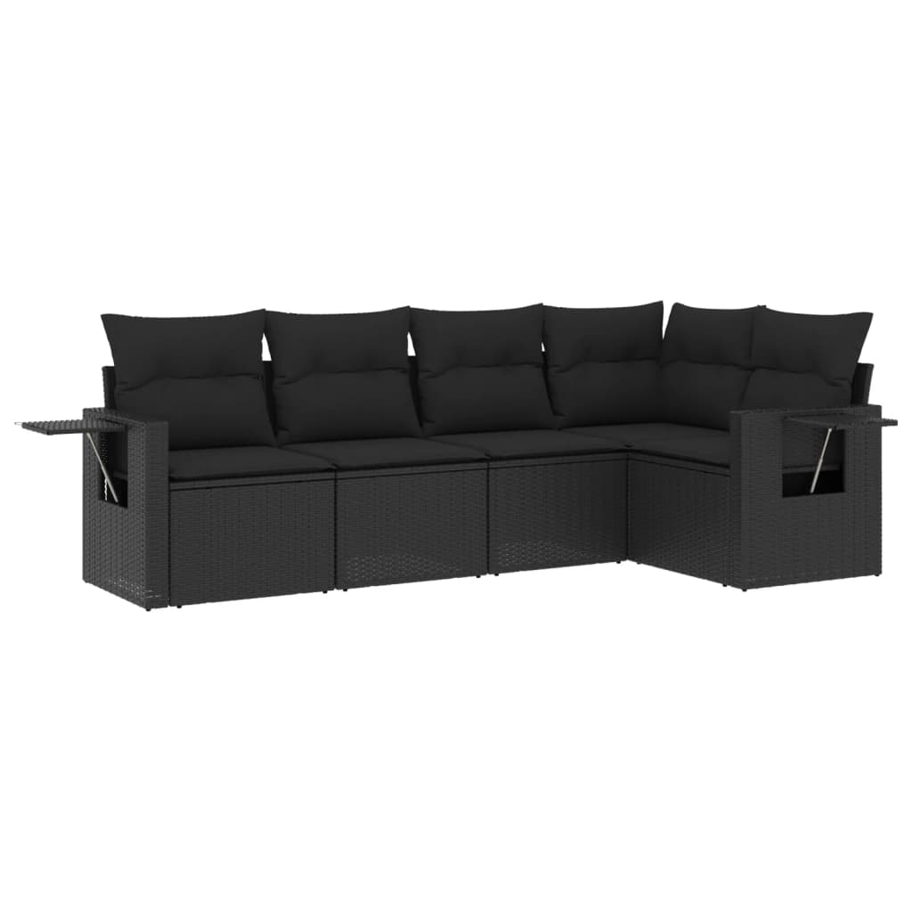 vidaXL 5-piece Lounge Set with Cushions Poly Rattan Black