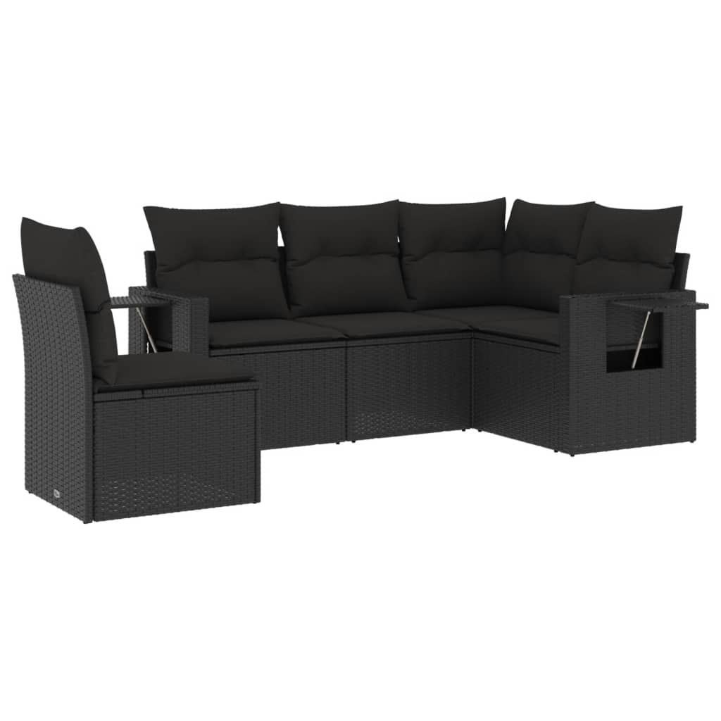 vidaXL 5-piece Lounge Set with Cushions Poly Rattan Black