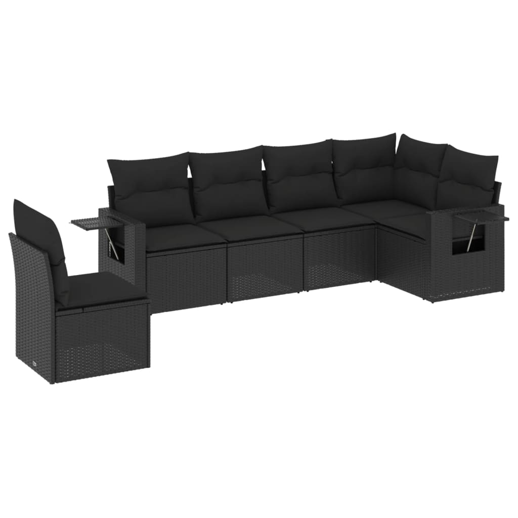 vidaXL 6-delige Loungeset met kussens poly rattan zwart