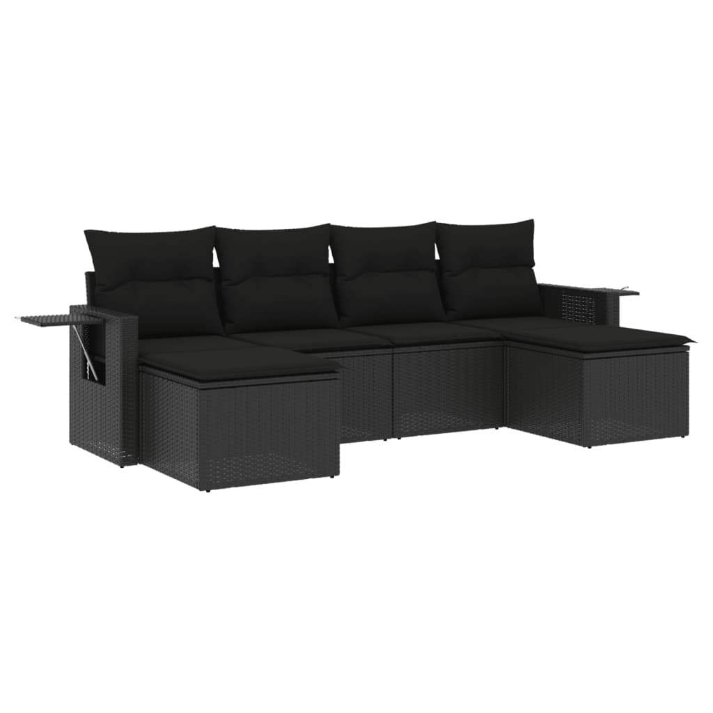 vidaXL 6-delige Loungeset met kussens poly rattan zwart