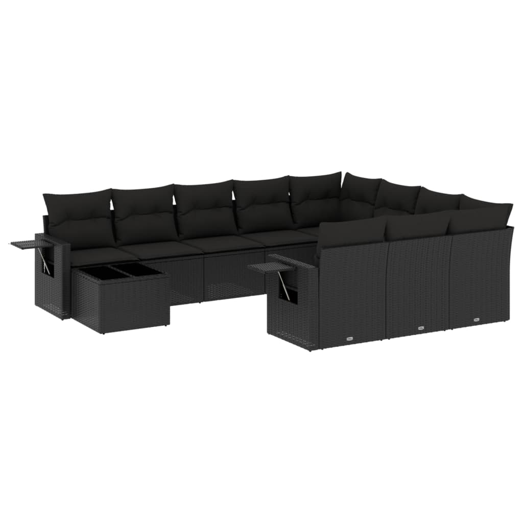 vidaXL 11-delige Loungeset met kussens poly rattan zwart