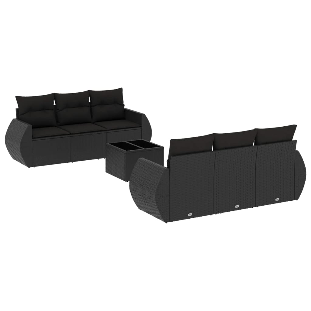 vidaXL 7-delige Loungeset met kussens poly rattan zwart