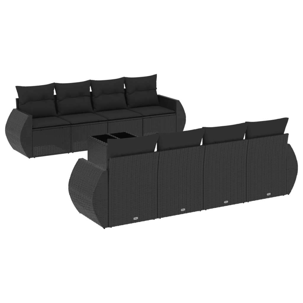 vidaXL 9-delige Loungeset met kussens poly rattan zwart