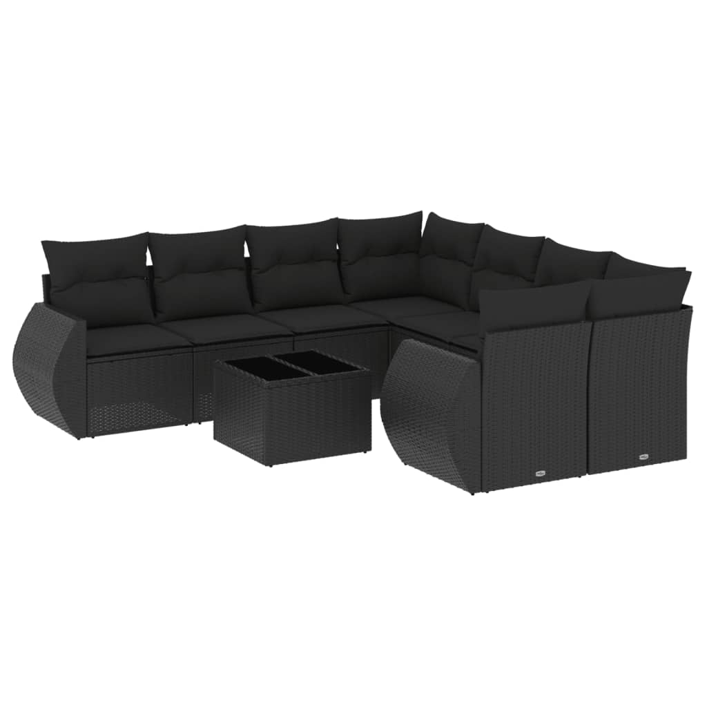 vidaXL 9-delige Loungeset met kussens poly rattan zwart