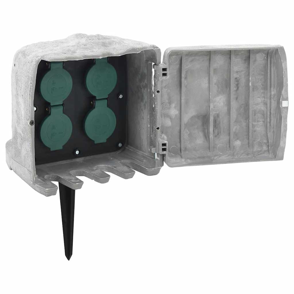vidaXL Tuinstopcontact met grondpin lichtsensor 4-wegs steenlook grijs